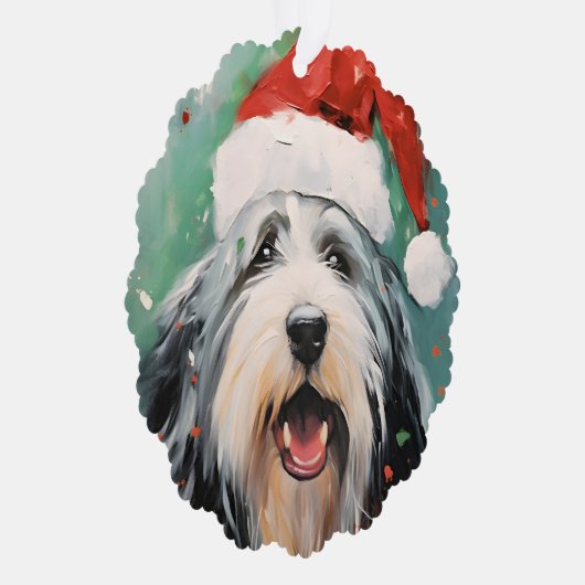 ひげ付きコリークリスマスブラシ絵画のアートワーク オーナメントカード (右)