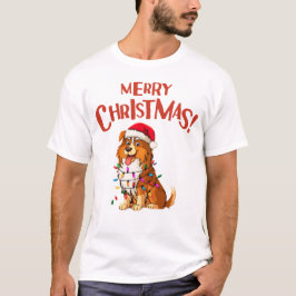 ひげ付きコリークリスマスライトクリスマスドッグギフト Tシャツ