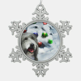 ひげ付きコリークリスマス スノーフレークピューターオーナメント
