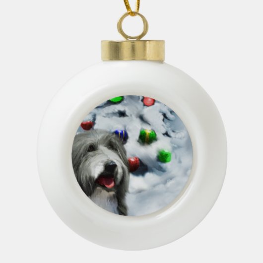 ひげ付きコリークリスマス セラミックボールオーナメント (正面)
