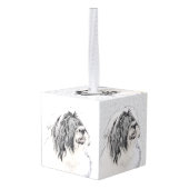 ひげ付きコリースケッチ – かわいいオリジナルドッグアート キューブオーナメント (裏面アングル)