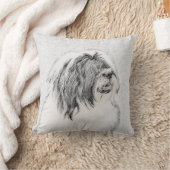 ひげ付きコリースケッチ – かわいいオリジナルドッグアート クッション (ブランケット)