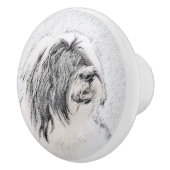 ひげ付きコリースケッチ – かわいいオリジナルドッグアート セラミックノブ (右)