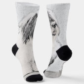 ひげ付きコリースケッチ – かわいいオリジナルドッグアート ソックス (傾斜あり)