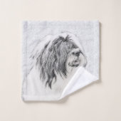 ひげ付きコリースケッチ – かわいいオリジナルドッグアート バスタオルセット (ウォッシュタオル)