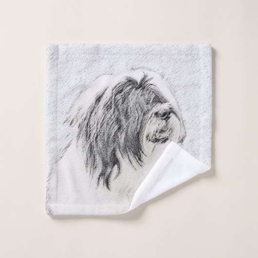 ひげ付きコリースケッチ – かわいいオリジナルドッグアート バスタオルセット (ウォッシュタオル)