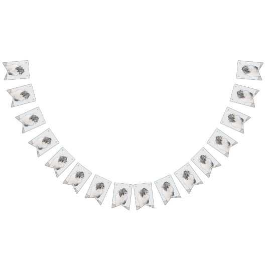 ひげ付きコリースケッチ – かわいいオリジナルドッグアート バンティングフラッグ (全)