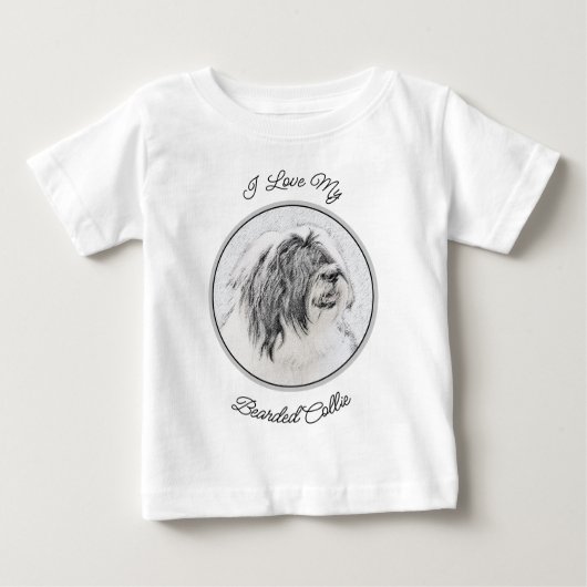 ひげ付きコリースケッチ – かわいいオリジナルドッグアート ベビーTシャツ (正面)