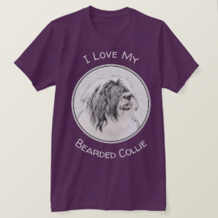 ひげ付きコリースケッチ – かわいいオリジナルドッグアート Tシャツ