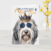 ひげ付きコリードッグキングのためのデイおもしろい誕生日 カード (黄色い花)
