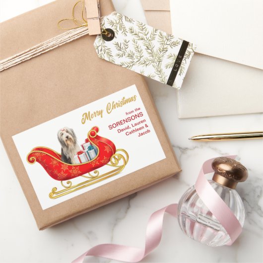 ひげ付きコリードッグクリスマスそりゃ 長方形シール (ギフト)