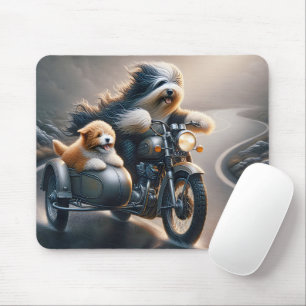 ひげ付きコリーバイク乗り マウスパッド