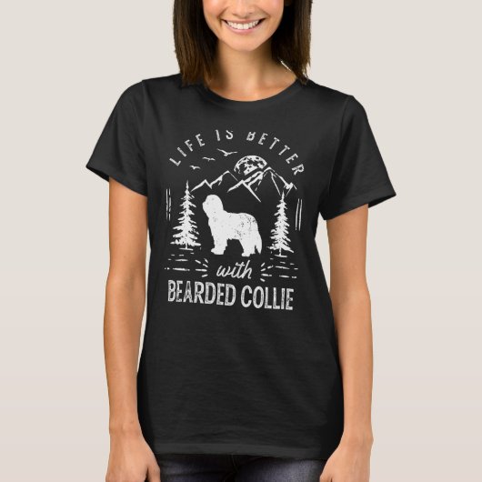 ひげ付きコリーライフより良いママパパ犬 Tシャツ (正面)