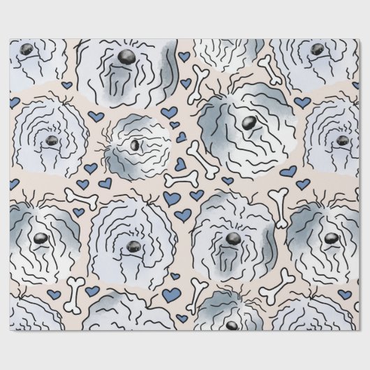 ひげ付きコリー手描き漫画の頭 ラッピングペーパー (フラット)