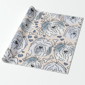 ひげ付きコリー手描き漫画の頭 ラッピングペーパー (アンロールド)