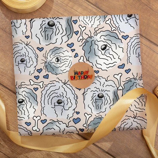 ひげ付きコリー手描き漫画の頭 ラッピングペーパー