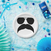 ひげ付きサングラス – 背景色を選択 ペーパープレート (パーティー)