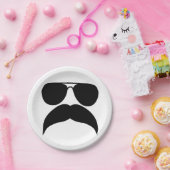 ひげ付きサングラス – 背景色を選択 ペーパープレート (パーティー)