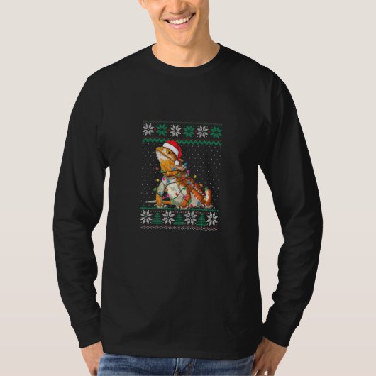 ひげ付きドラゴンクリスマスライト醜いセーターPet L Tシャツ (正面)