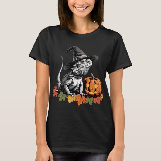 ひげ付きドラゴンハロウィーンおもしろい Tシャツ (正面)