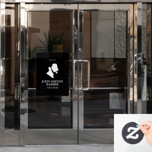 ひげ付き男性理容師ロゴ ウィンドウサイン (オフィスドア)