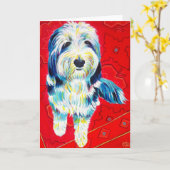 ひげ付きCollie Greeting Card、封筒を含む カード (黄色い花)