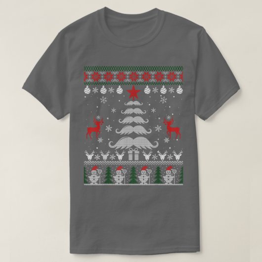 ひげ愛好家おもしろいクリスマスツリー醜いクリスマスS Tシャツ (デザイン正面)