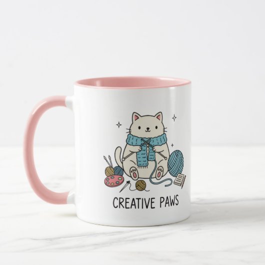 ひげ猫の遊び心あふれるミニマリストスケッチアート マグカップ (左)