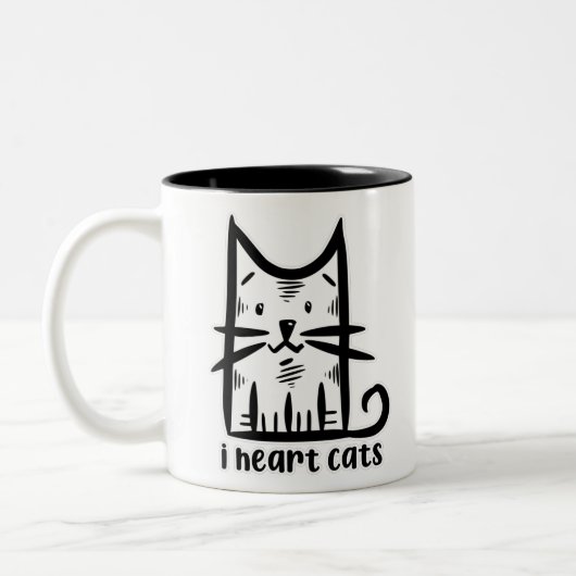 ひげ猫、私は猫が大好き ツートーンマグカップ (左)