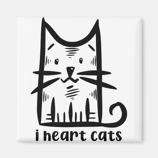 ひげ猫、私は猫が大好き マグネット (正面)