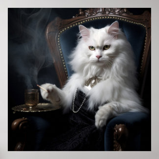 ひげ疑問に思猫：デジタル猫ポートレート ポスター