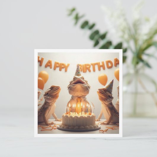 ひげ竜のパーティー動物、カメレオンの誕生日 招待状 (スタンド正面)