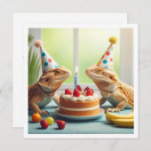 ひげ竜のパーティー動物、カメレオンの誕生日 招待状 (正面/裏面)