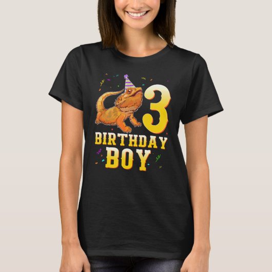 ひげ竜トカゲ3歳の誕生日3歳の少年 Tシャツ (正面)