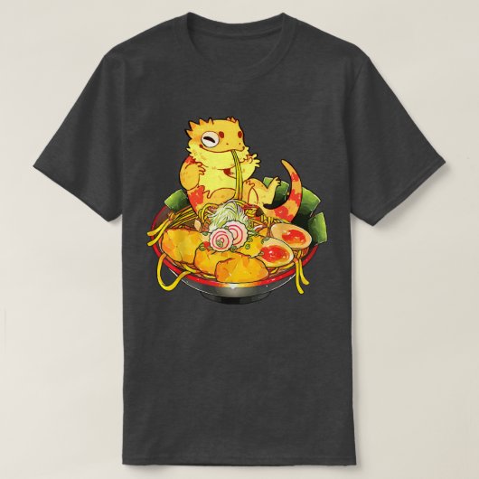 ひげ竜ラーメンかわいい日本のアニメ Tシャツ (デザイン正面)