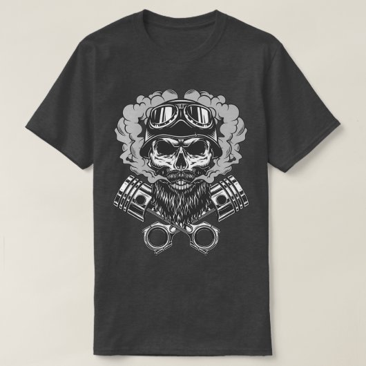 ひげ髭のあるバイクもしくは自転車に乗る人スカル Tシャツ (デザイン正面)