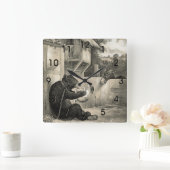 ひげ – 熊、犬、ロバの四角い時計 スクエア壁時計 (ホーム)