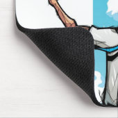 ひざまずいているビジネスマン矢は背景に署名します マウスパッド (コーナー)