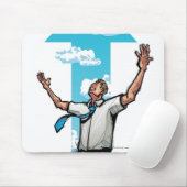 ひざまずいているビジネスマン矢は背景に署名します マウスパッド (マウス)