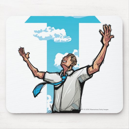 ひざまずいているビジネスマン矢は背景に署名します マウスパッド (正面)