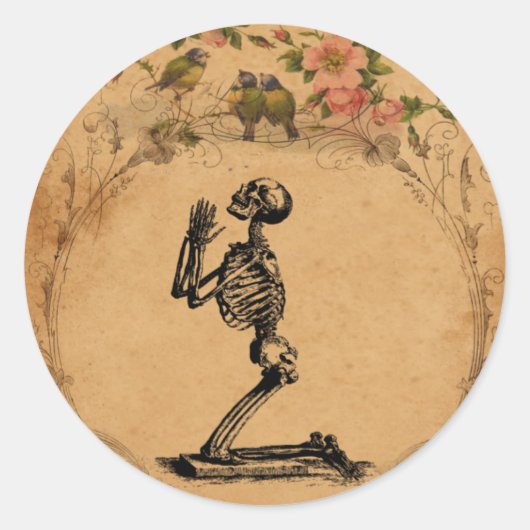 ひざまずくスケルトンのシール ラウンドシール (正面)