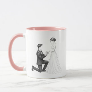 ひざまずくプロポーズのカップルの線画ぬりえ マグカップ