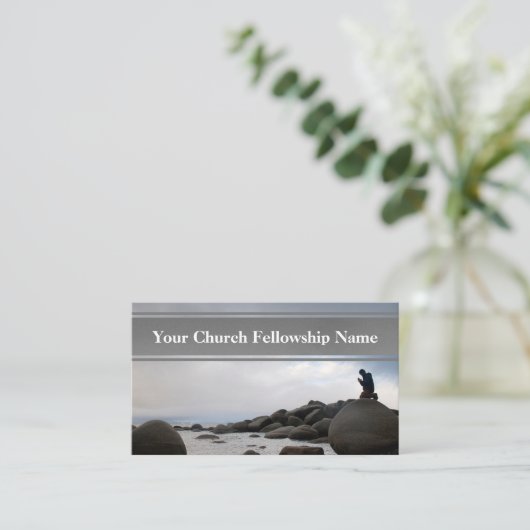 ひざまずく祈りの言葉海ロックスサンセットチャーチパストル 名刺 (スタンド正面)