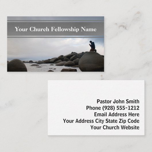 ひざまずく祈りの言葉海ロックスサンセットチャーチパストル 名刺 (正面/裏面)