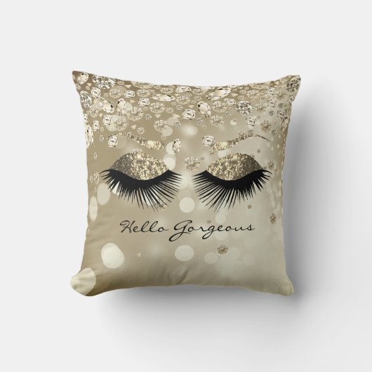 ひしきらきら光る形ゴージャス-金ゴールドまつげと眉 クッション (正面)