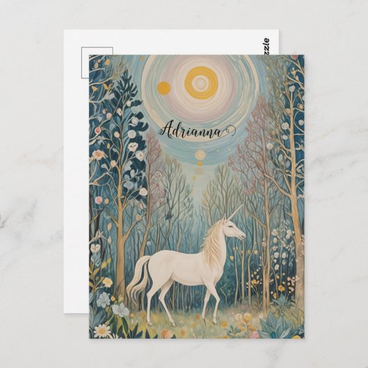 ひそひそ話の森の秘密の一角獣 ポストカード (正面/裏面)