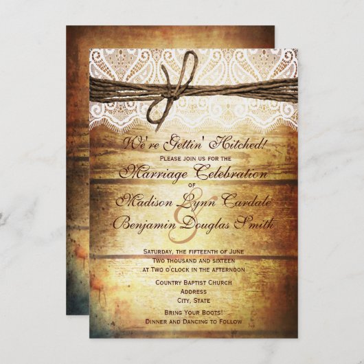 ひっかかり木素朴の結婚式招待状 招待状 (正面/裏面)