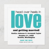 ひっくり返るほど愛に満ちた結婚式のお知らせ(Save the Date)招待状, アクア 招待状 (正面/裏面)