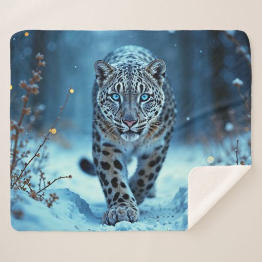 ひっそりと冬の猫白熱［赤熱］光を放つの目の凍ってい世界 シェルパブランケット (正面(横))