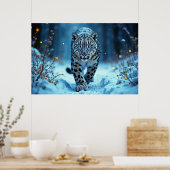 ひっそりと冬の猫白熱［赤熱］光を放つの目の凍ってい世界 ポスター (キッチン)